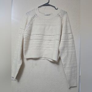 Crochet-Trim Ivory Women's Sweater